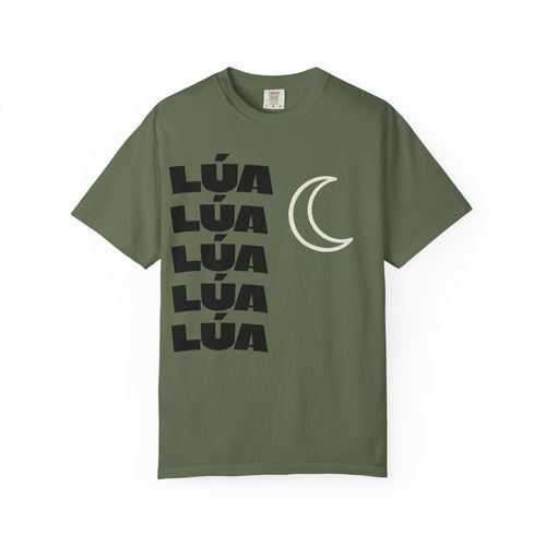 Lúa Crescent Moon Graphic T‑Shirt — Retro Block Text Tee