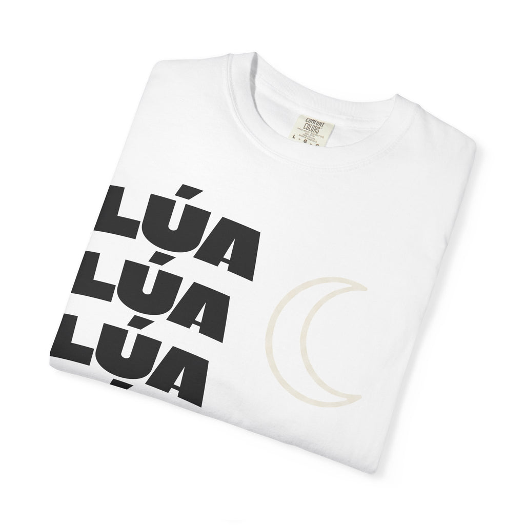 Lúa Crescent Moon Graphic T‑Shirt — Retro Block Text Tee