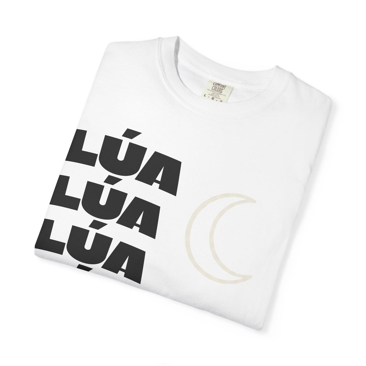 Lúa Crescent Moon Graphic T‑Shirt — Retro Block Text Tee