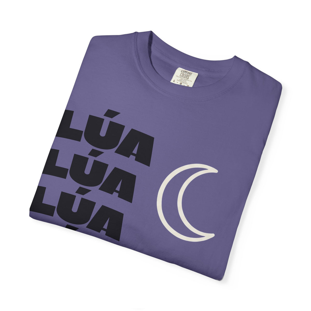 Lúa Crescent Moon Graphic T‑Shirt — Retro Block Text Tee