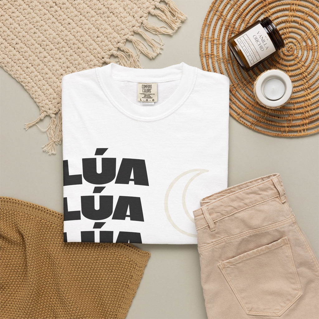 Lúa Crescent Moon Graphic T‑Shirt — Retro Block Text Tee