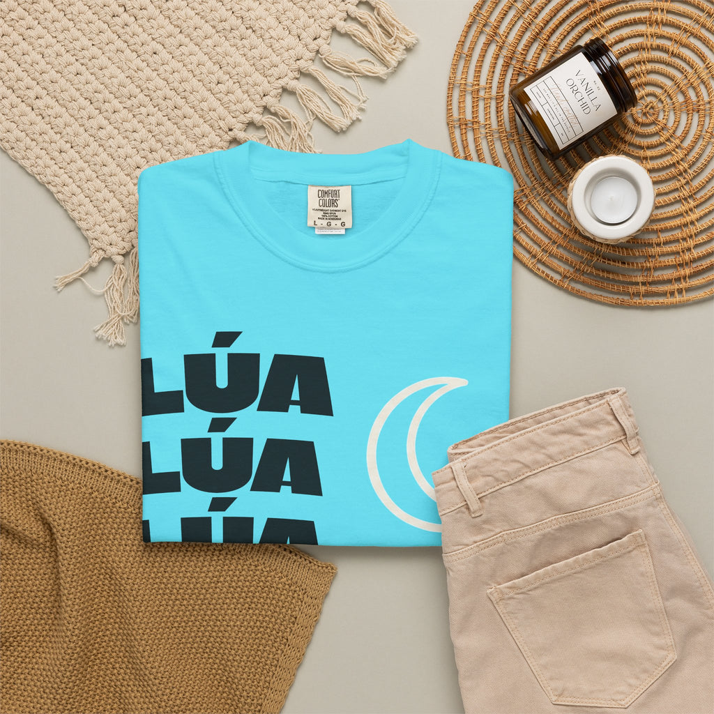 Lúa Crescent Moon Graphic T‑Shirt — Retro Block Text Tee