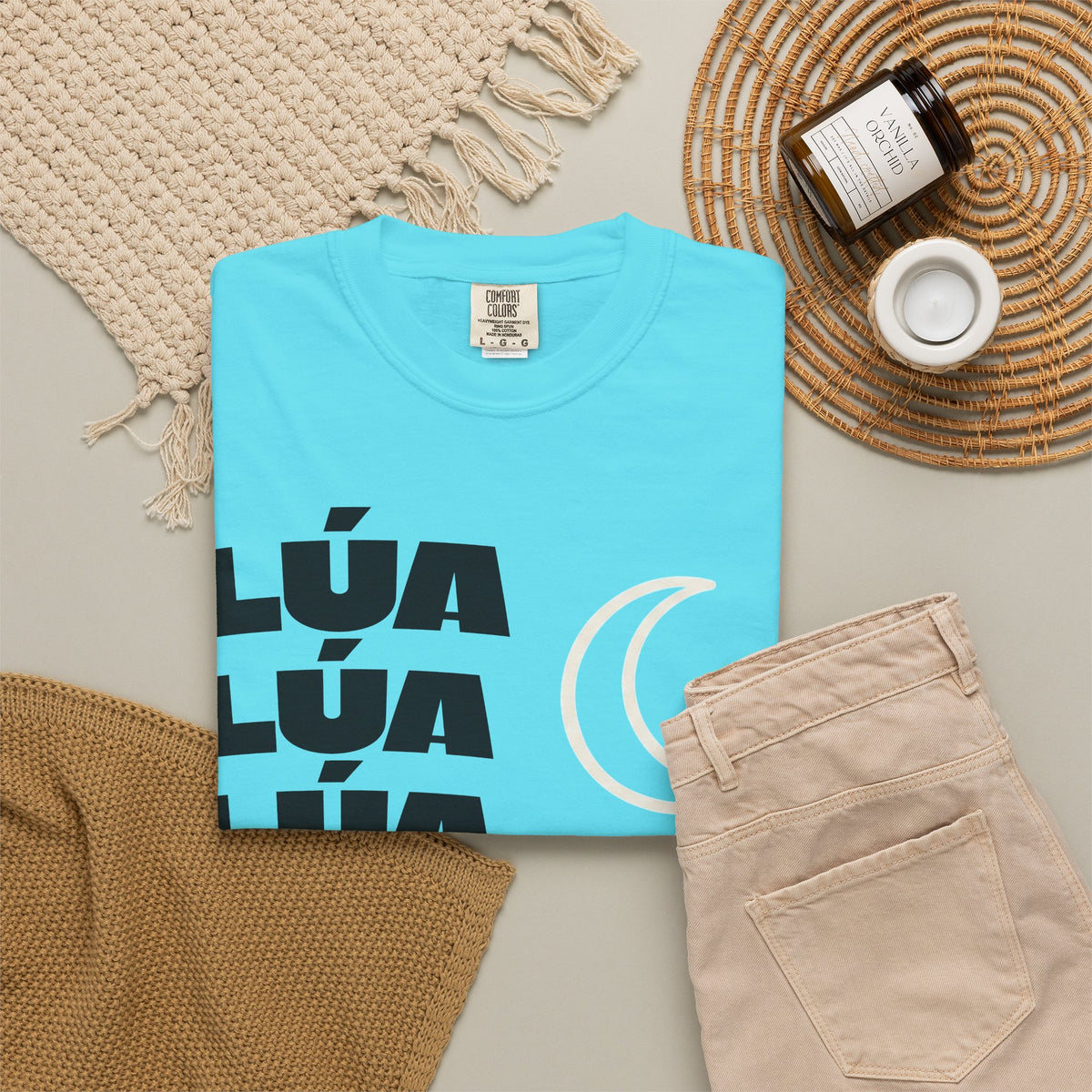 Lúa Crescent Moon Graphic T‑Shirt — Retro Block Text Tee