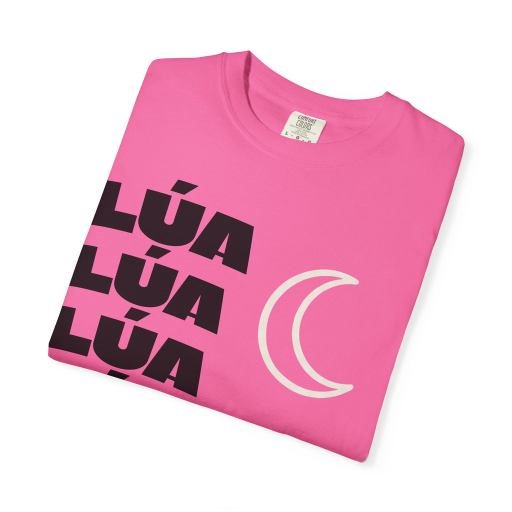 Lúa Crescent Moon Graphic T‑Shirt — Retro Block Text Tee