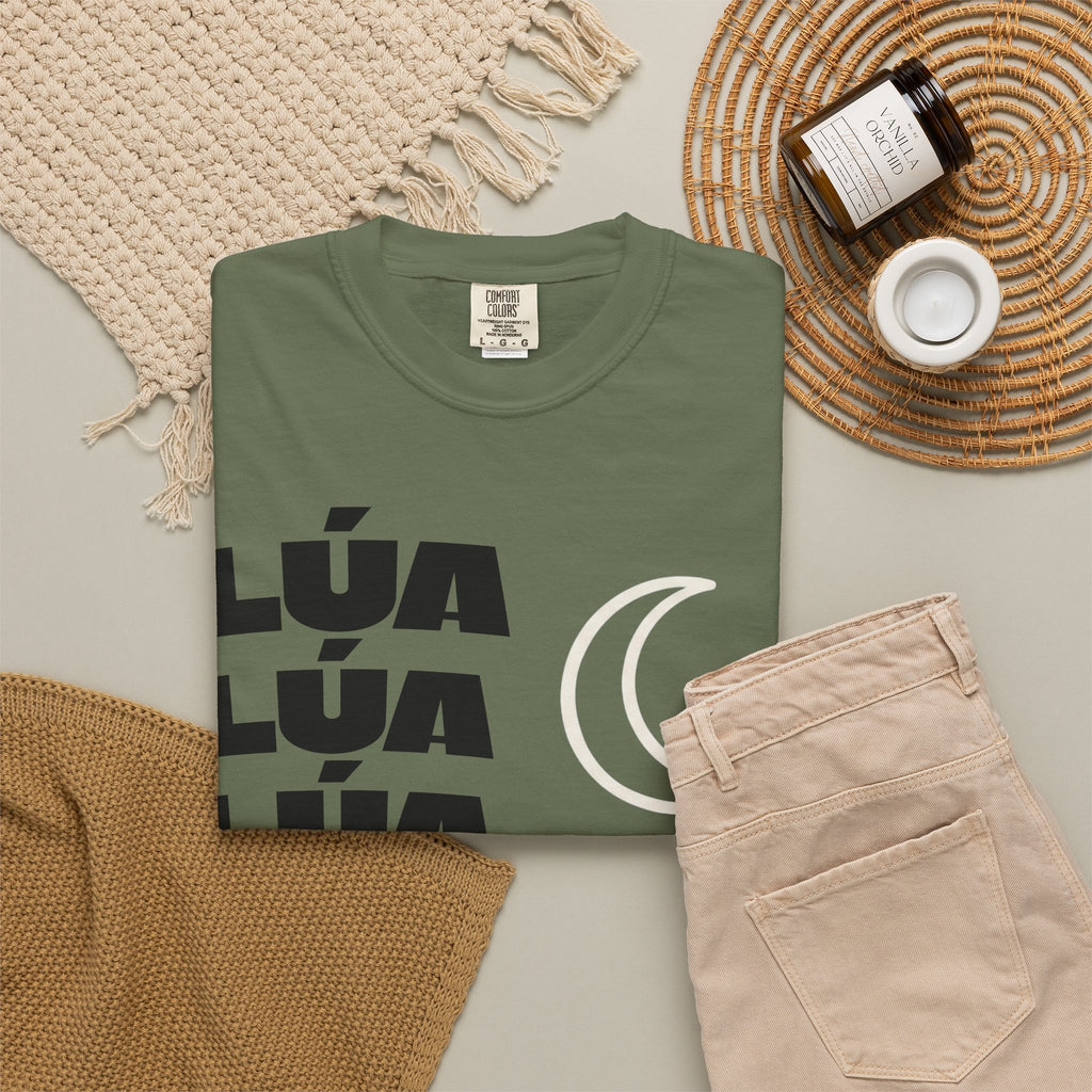 Lúa Crescent Moon Graphic T‑Shirt — Retro Block Text Tee