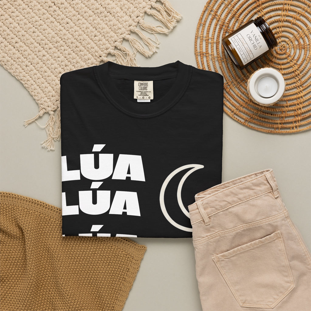 Lúa Crescent Moon Graphic T‑Shirt — Retro Block Text Tee