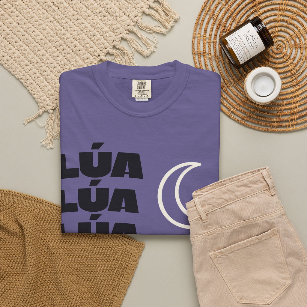 Lúa Crescent Moon Graphic T‑Shirt — Retro Block Text Tee