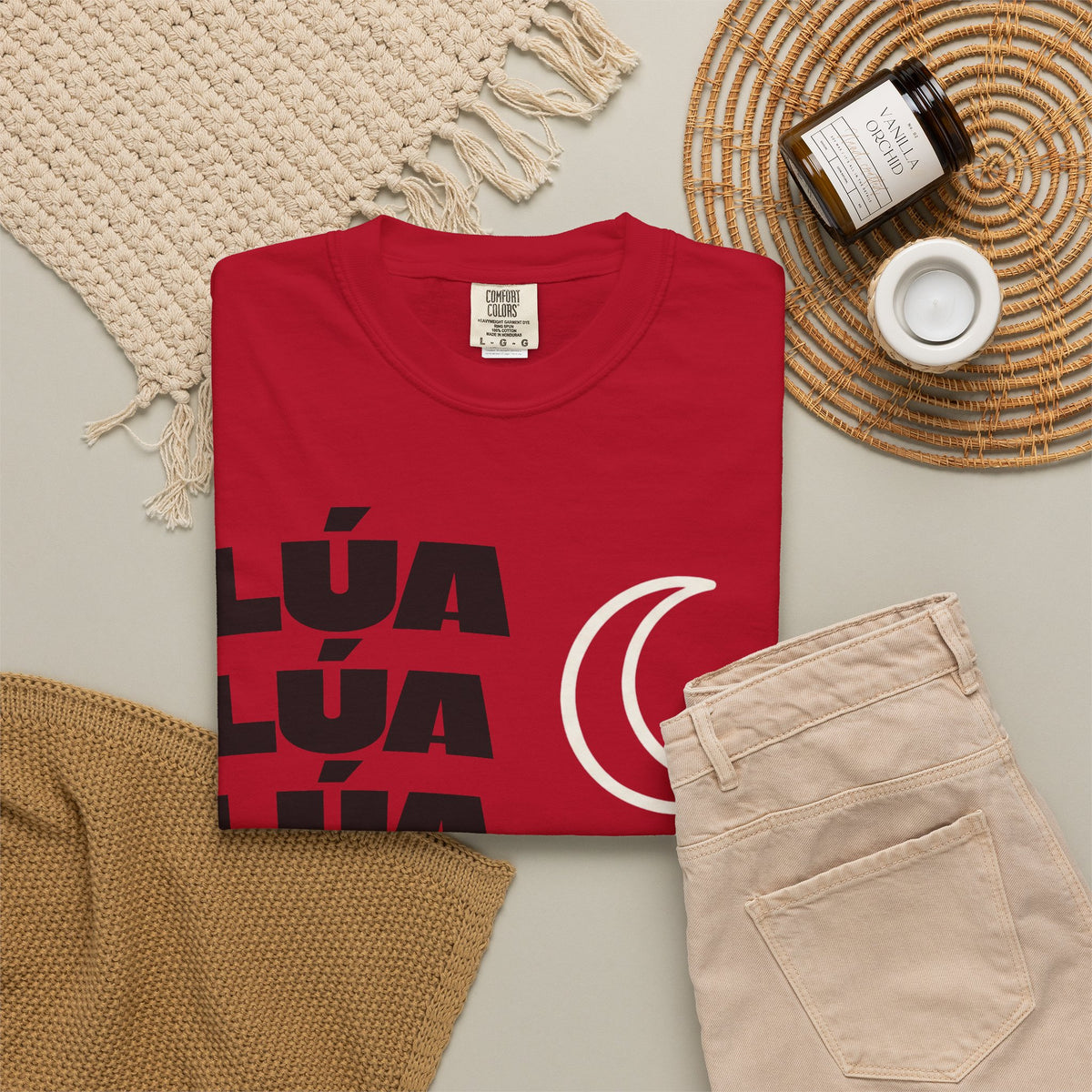 Lúa Crescent Moon Graphic T‑Shirt — Retro Block Text Tee