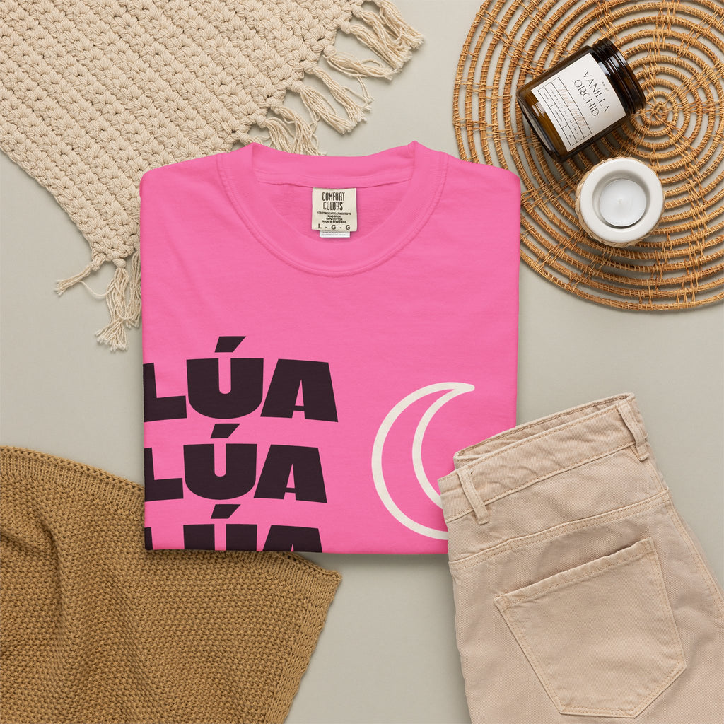 Lúa Crescent Moon Graphic T‑Shirt — Retro Block Text Tee
