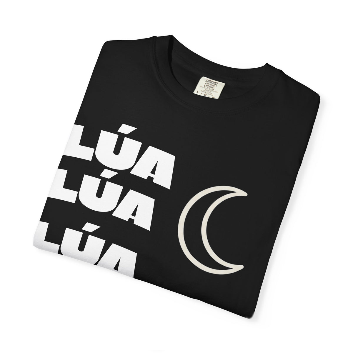 Lúa Crescent Moon Graphic T‑Shirt — Retro Block Text Tee